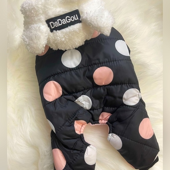 New!! Tiny Dog Outfit Black with Pink and White Polka Dots - Picture 1 of 5